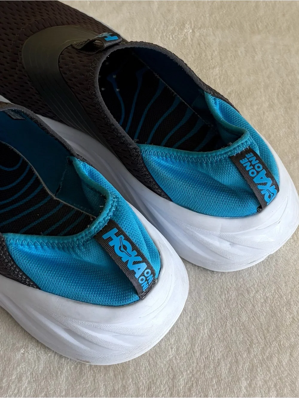 Hoka Gray Slip-On Mesh Sneakers with Teal Accents